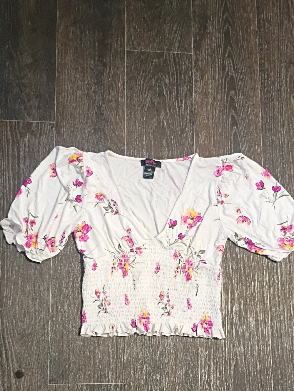 Floral V-Neck Blouse with Pink and Yellow Flowers